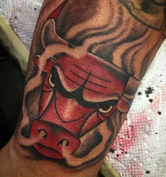 Colorful Bulls Logo Forearm Tattoo