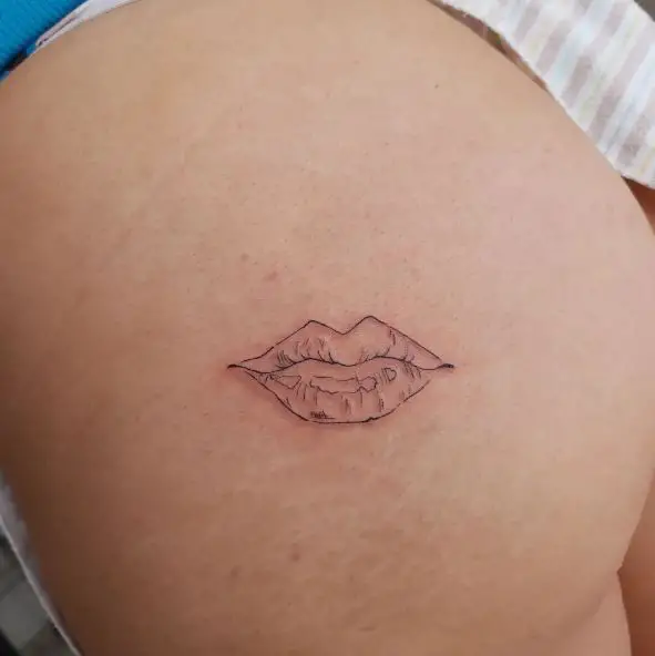 Sketched Lips Butt Tattoo