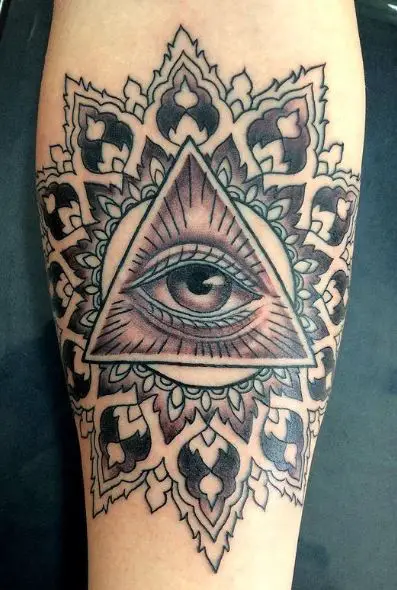 Colored Eye of Providence Mandala Forearm Tattoo