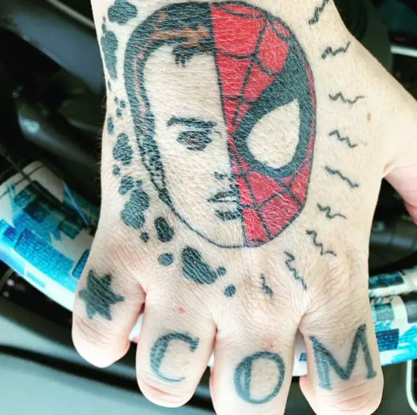 Half Peter Parker Half Spidey Sense Hand Tattoo