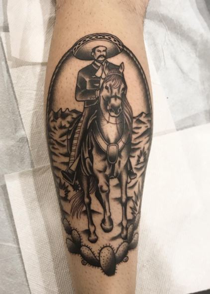 Charro Riding Horse Calf Tattoo