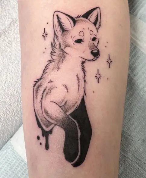 Black and Grey Fox Arm Tattoo