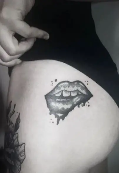 Black Shaded Lips Butt Tattoo