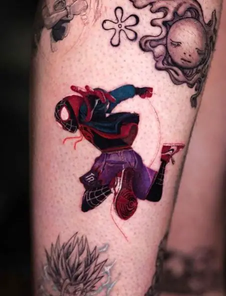 Jumping Miles Morales Spiderman Arm Tattoo