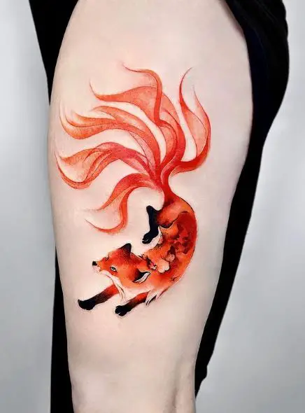 Colorful Fox Biceps Tattoo