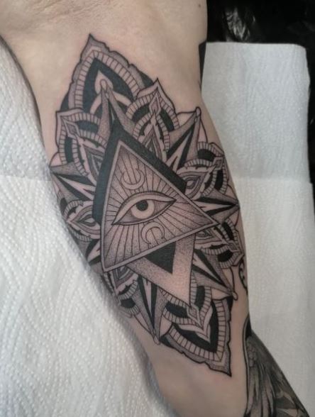 Ornamental Mandala and All Seeing Eye Biceps Tattoo