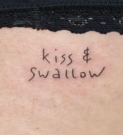Script Kiss and Swallow Butt Tattoo