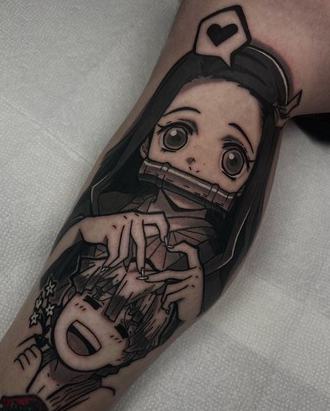 Grey and Zenitsu Nezuko Kamado Leg Tattoo