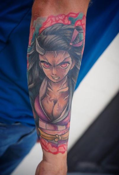 Colorful Nezuko Kamado Forearm Tattoo