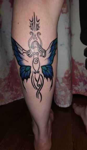 Celtic Fairy with Colored Wings Calf Tattoo