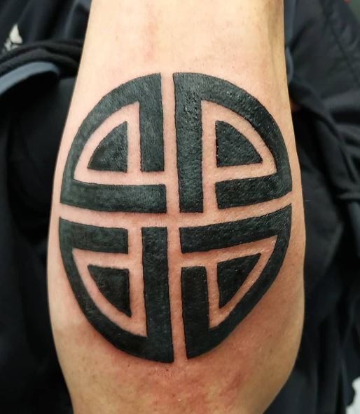 Black Shield Knot Elbow Tattoo