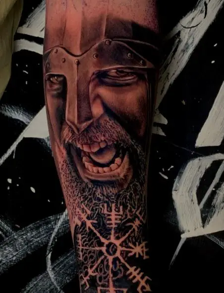 Angry Viking Warrior with Beard Arm Tattoo