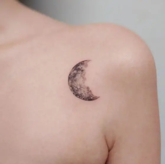 Grey Shaded Crescent Shoulder Tattoo