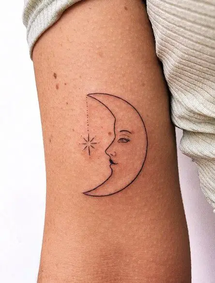 Star and Crescent Moon Biceps Tattoo
