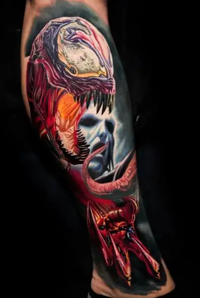 Colorful Venom with Open Mouth Arm Tattoo