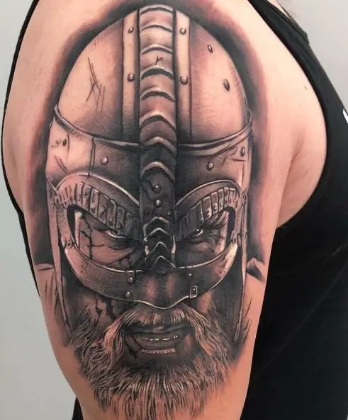Angry Viking Warrior with Helmet Arm Tattoo