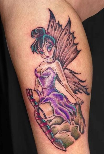 Colored Gothic Fairy Calf Tattoo