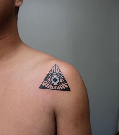 Blue Eye of Providence Shoulder Tattoo