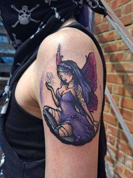 Colored Gothic Fairy Arm Tattoo