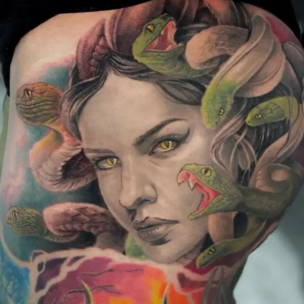Colorful Realistic Medusa Butt Tattoo