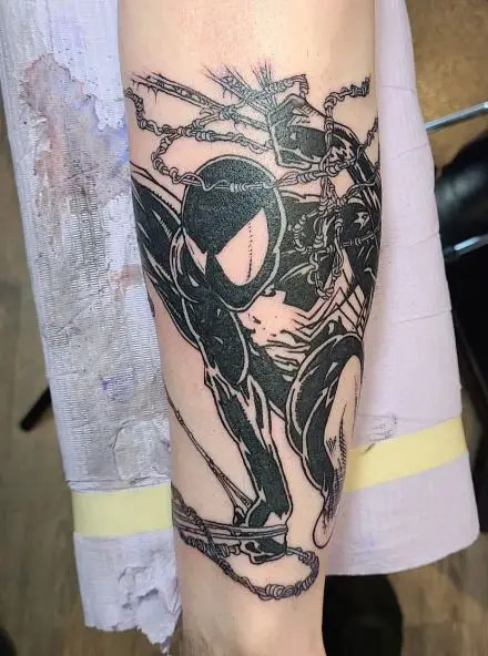 Black Spiderman with Web Forearm Tattoo