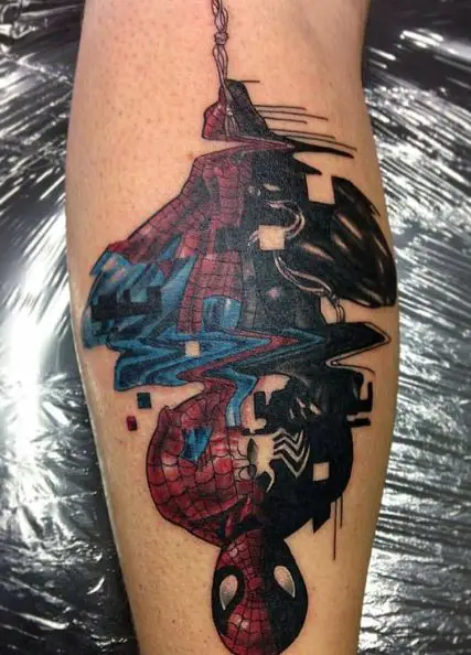 Hanging Half Venom Half Spiderman Tattoo