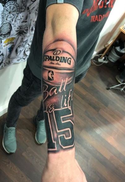 Shaded Basketball with Script Forearm Tattoo