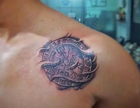 Black Shaded Viking Symbol Shoulder Tattoo