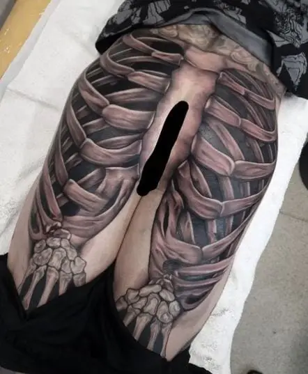 Grey Shaded Skeleton Butt Tattoo