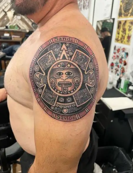 Center of Mayan Calendar Arm Tattoo
