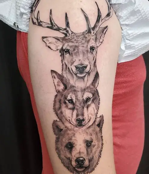 Deer, Wolf, and Bear Arm Tattoo