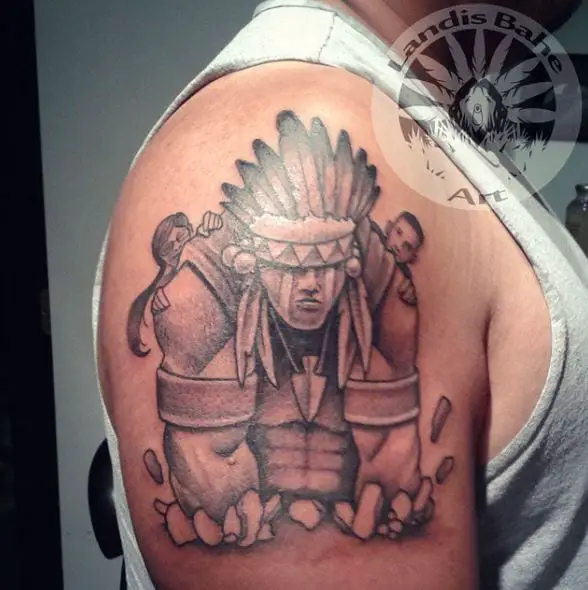 Grey Navajo Warrior Arm Tattoo