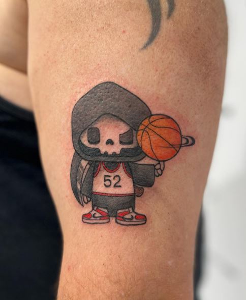 Ghost and Basketball Biceps Tattoo