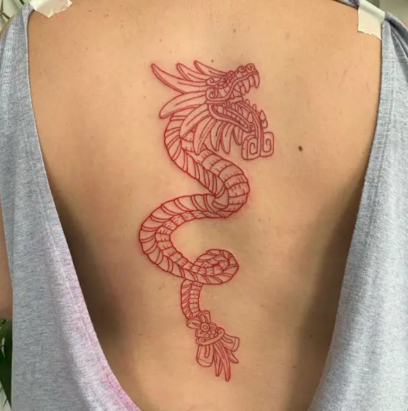 Red Kukulkan Spine Tattoo