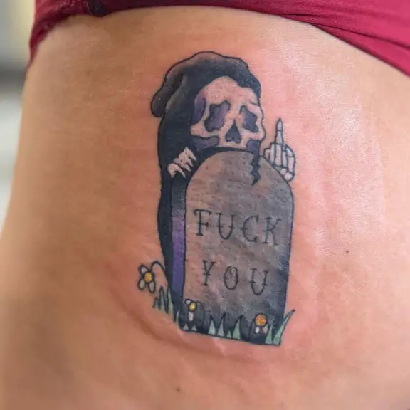 Tomb Stone and Skeleton Butt Tattoo