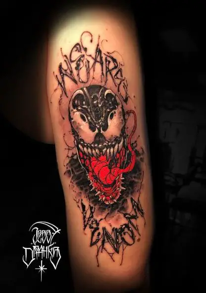 Black and Red Venom Arm Tattoo