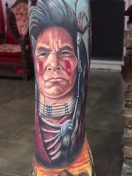 Colorful Lakota Warrior Forearm Tattoo
