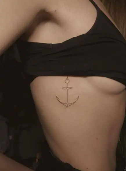 Black Anchor Ribs Tattoo