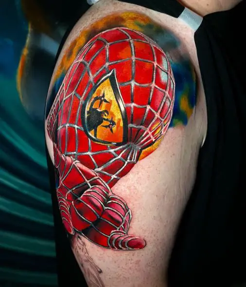 Colorful Spiderman and Doctor Octopus Arm Tattoo
