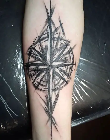 Black and Grey Nautical Star Forearm Tattoo