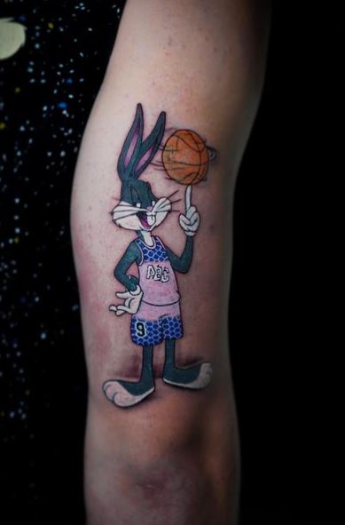 Colorful Bugs Bunny Playing Basketball Arm Tattoo