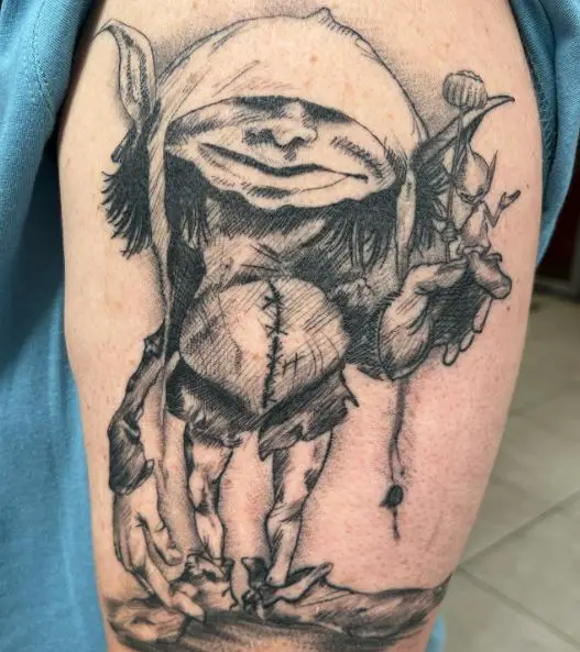 Black and Grey Goblin Fairy Arm Tattoo