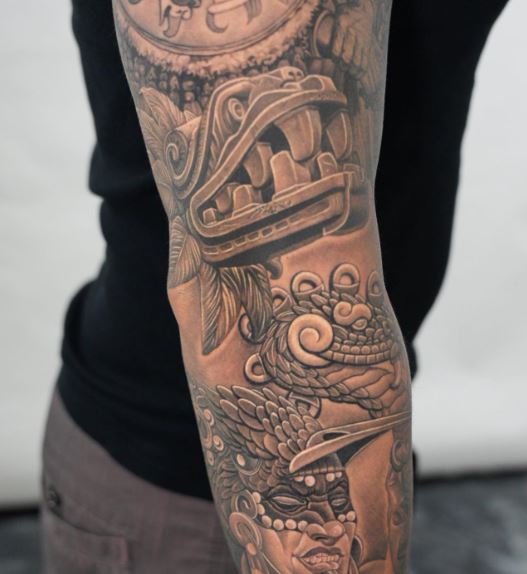 Aztec Feathered Serpent Arm Tattoo
