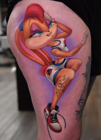 Colorful Lola Bunny Thigh Tattoo