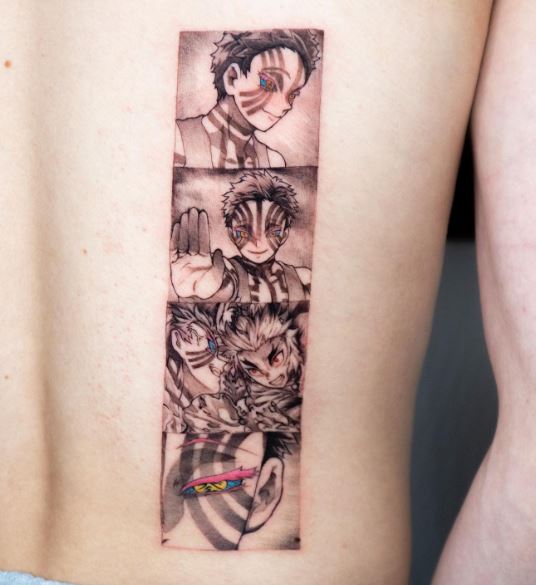 Film Strip Akaza Demon Back Tattoo