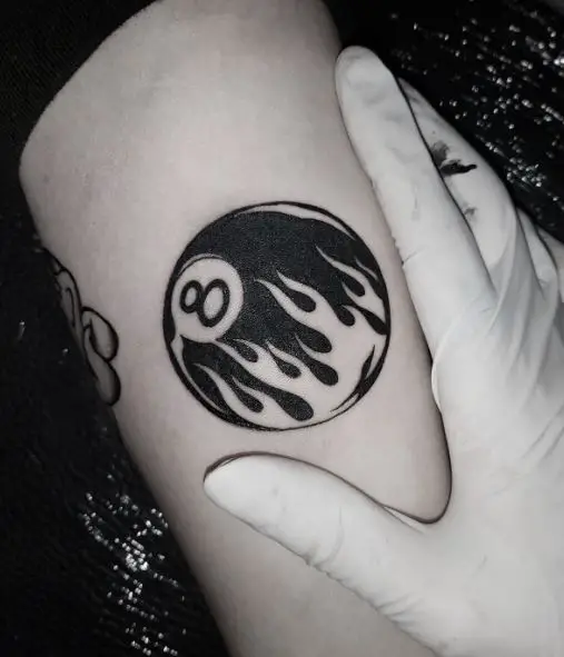 Black and White 8 Ball Forearm Tattoo