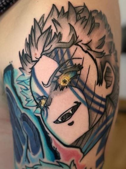 Colored Akaza Demon with Yellow Eyes Arm Tattoo