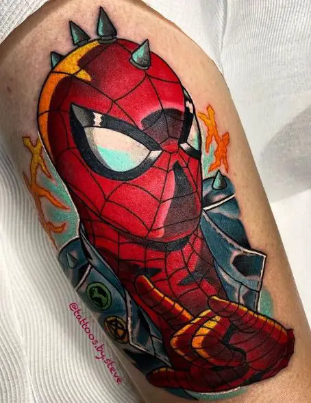 Spiderman with Punk Outfit Arm Tattoo