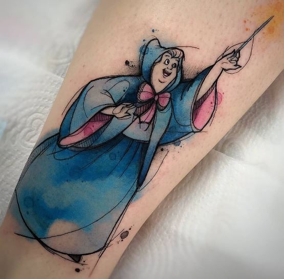 Colorful Cartoon Inspired Fairy Arm Tattoo