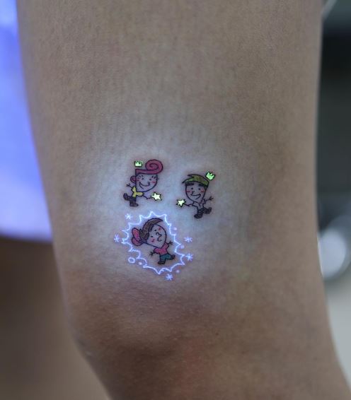 Neon Lighted Fairies Knee Tattoo